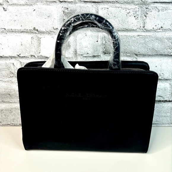Michel Germain Brand New Black Double Handle Plus Shoulder Strap. Vegan Leather - Picture 2 of 11